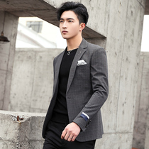 OECANA spring and autumn mens suit jacket Korean Plaid small suit mens casual suit slim plaid suit