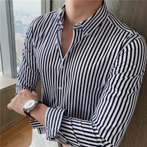 2021 Spring and Autumn New Mens Casual Striped Long Sleeve Shirt British Korean Slim Shirt Mens Size Shirt Men