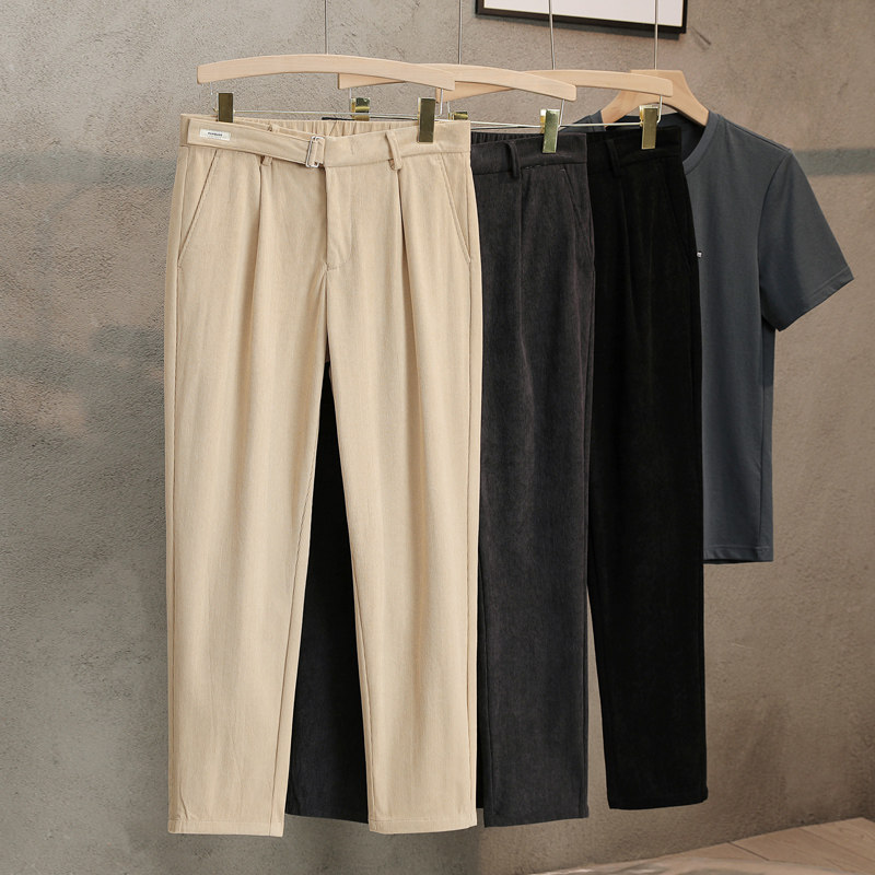 Autumn-winter men's casual pants tightness waist belt men's length pants light core suede micro-slung trendset Smoke Tubes Pants