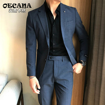 OECANA mens suit jacket Korean casual suit suit suit British two buckles solid color small suit jacket tide