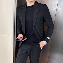 OECANA mens casual suit suit suit mens Korean slim suit British stripe trend suit two-piece suit