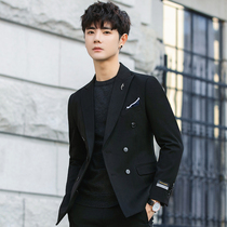 Mens casual double-breasted suit suit suit slim suit jacket male British suit two-piece Korean suit