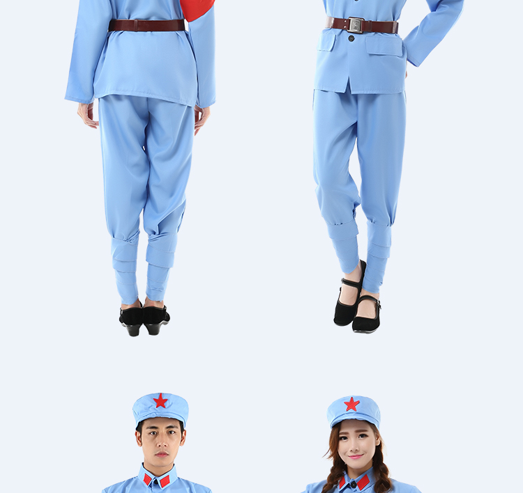 Fanghua với cùng một đoạn đồng phục màu xanh lá cây Hồng quân sân khấu nạp trang phục cách mạng văn hóa giải phóng đồng phục kiểu 65 cổ áo giấy chứng nhận kết hôn quần áo quần thể dục trẻ em