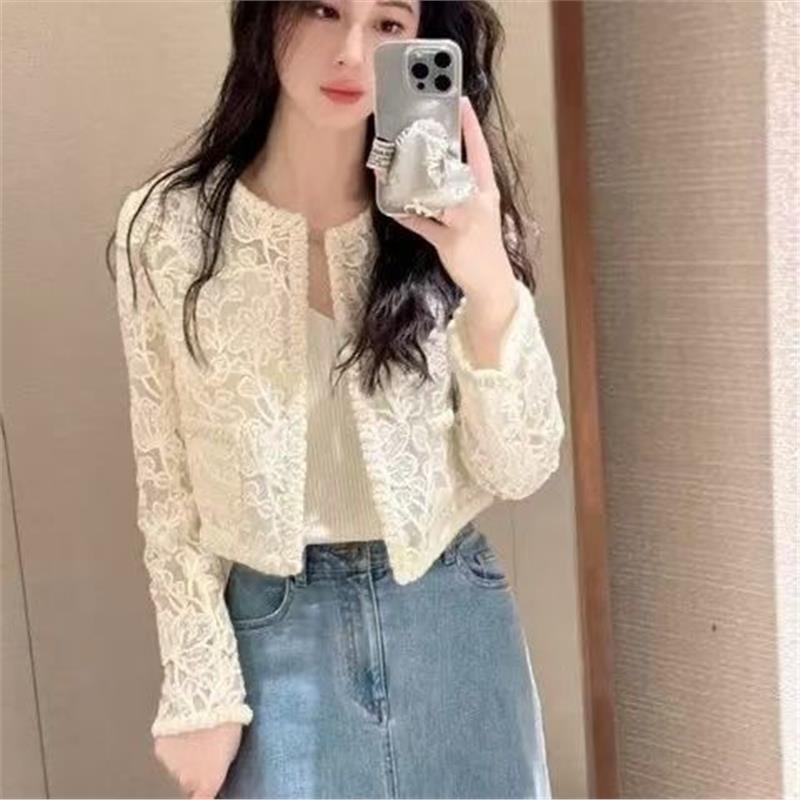 French Lace Cardigan Embroidered Long-Sleeved Shirt for Women, Spring and Autumn 2025 New Style, Hollow-Out Top, Base Shirt, Outerwear French Lace Cardigan Embroidered Long-Sleeved Shirt for Women, Spring and Autumn 2025 New Style, Hollow-Out Top, Base Shirt, Outerwear