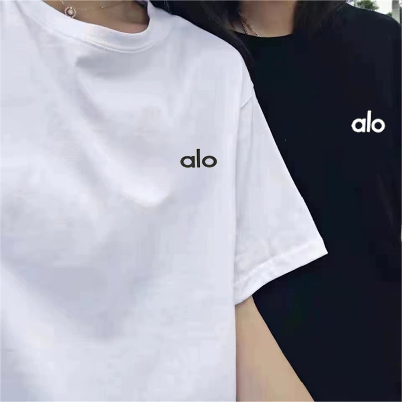 Alo Official Genuine Short-Sleeved T-Shirt for Women, Round Neck, American-Style Loose Fit, Pure Cotton, Printed, Couple Style, Student Versatile, Drop Shoulder Half-Sleeve