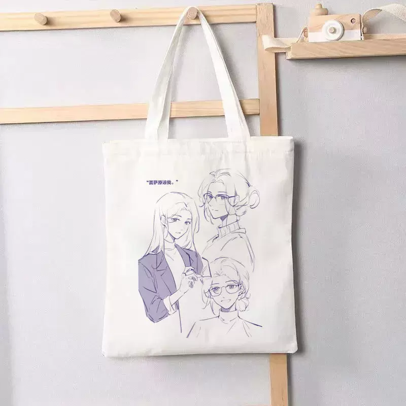 Shopping bag, white linen bag one shoulder