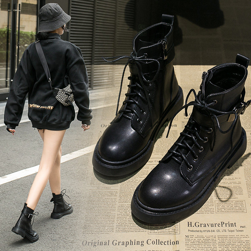 Martin boots female Inn Wind 2021 new spring fall 100 lap single boot short cylinder thick sole shoe autumn winter locomotive short boots