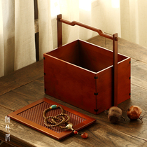 Qing Bamboo House Bamboo woven tea box Tea storage suitcase Travel bamboo food box Japanese retro bamboo tea box Bamboo basket