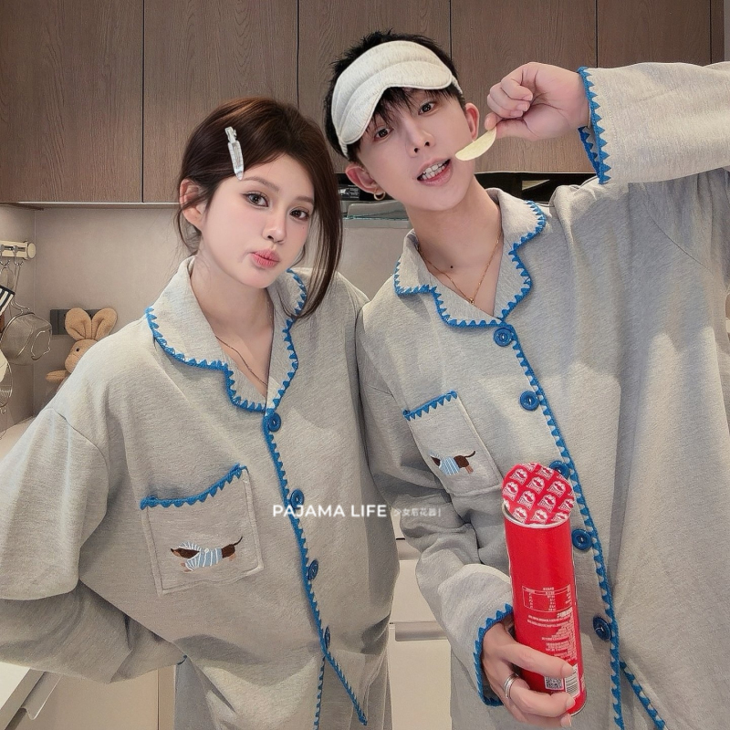 Cartoon Cute Dachshund Cashmere Couple Pajamas Women's Set Long-Sleeved Thin Velvet Contrasting Color Men's Home Clothes Can Be Worn Outside Cartoon Cute Dachshund Cashmere Couple Pajamas Women's Set Long-Sleeved Thin Velvet Contrasting Color Men's Home Clothes Can Be Worn Outside