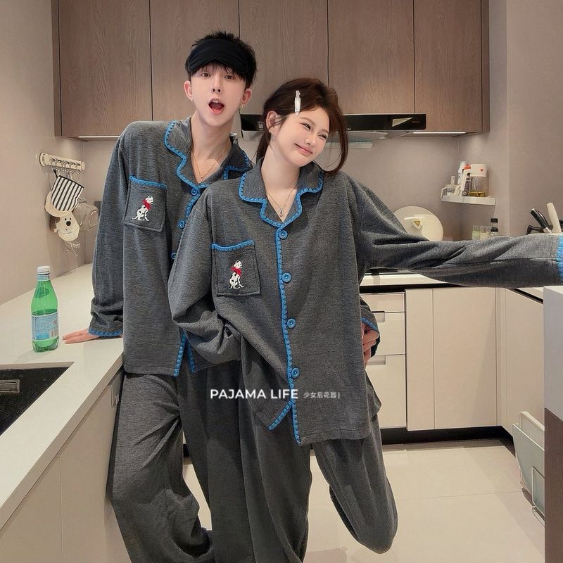 Cartoon Spotted Dog Cashmere Pajamas for Men and Women, Couple Wear, Lapel Long-Sleeved Thin Velvet Home Clothes Set That Can Be Worn Outside Cartoon Spotted Dog Cashmere Pajamas for Men and Women, Couple Wear, Lapel Long-Sleeved Thin Velvet Home Clothes Set That Can Be Worn Outside
