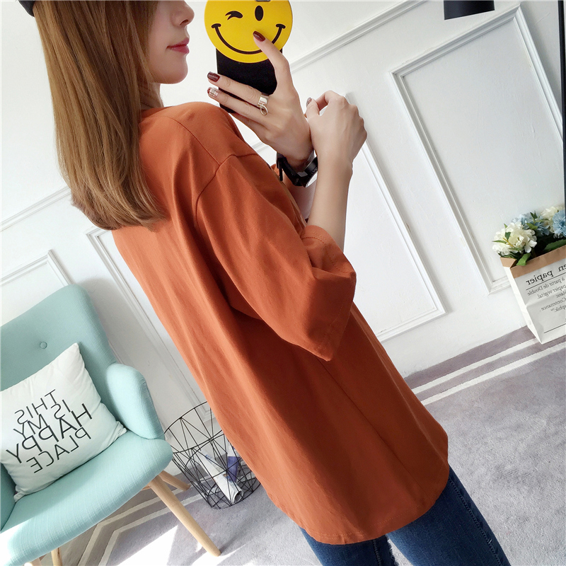 Mùa hè mới béo mm áo che bụng phiên bản Hàn Quốc của nữ sinh cỡ lớn che thịt áo thun ngắn tay cotton nữ bf quần jean nữ