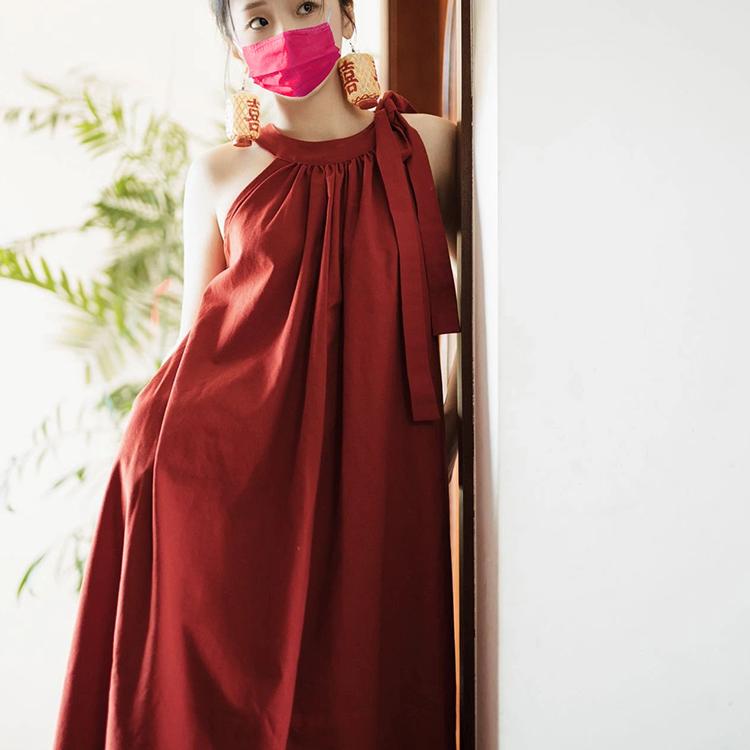 Red Morning Gown for Women, Bridal Toast Dress, High-End Engagement Dress, Luxury Niche Maternity Halter Dress