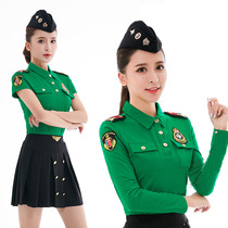 2021 summer new sailor dance short-sleeved T-shirt long-sleeved shirt with the same base grass green emerald green square dance suit