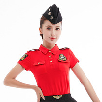 Sailor dance suit Dance suit Lapel short sleeve T-shirt Polo shirt Red black half sleeve square dance top