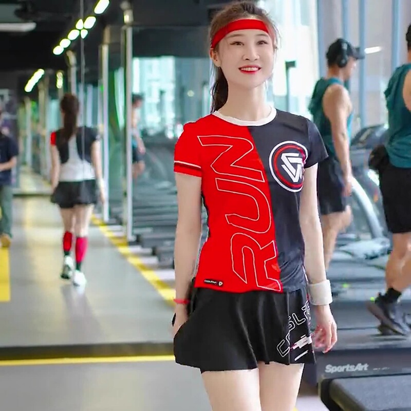 【New Style】 Unisex Round-Neck Quick-Dry T-Shirt for Running and Marathon Sports, Short-Sleeve, Short Skirt, Color-Blocking, Fashionable for Women