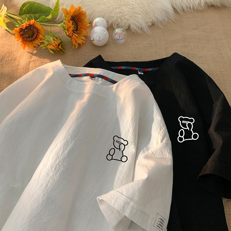 American Heavyweight Pure Color t Men's 2024 Summer New Trendy Versatile Loose Round Neck Half-Sleeved Thin Breathable Short-Sleeved