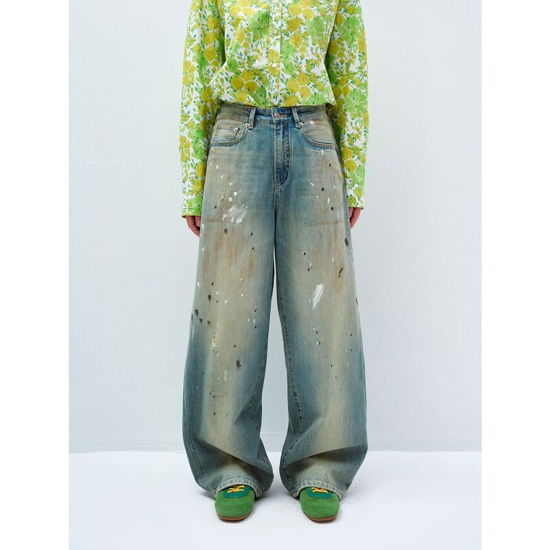 Hello September Pure Cotton Washed Loose-Fitting Versatile Vintage Distressed Painter's Jeans V60049