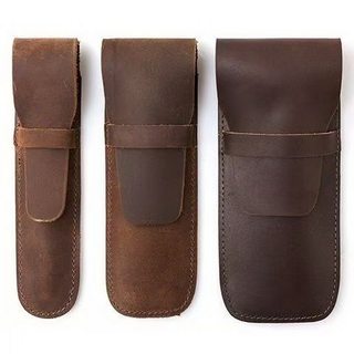 真牛皮笔套刀套疯马皮笔袋复古手工钢笔战术笔保护套1-3支收纳包