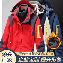 Autumn and winter clothes custom printed LOGO men and women windproof waterproof color patchwork three-in-one detachable tooling