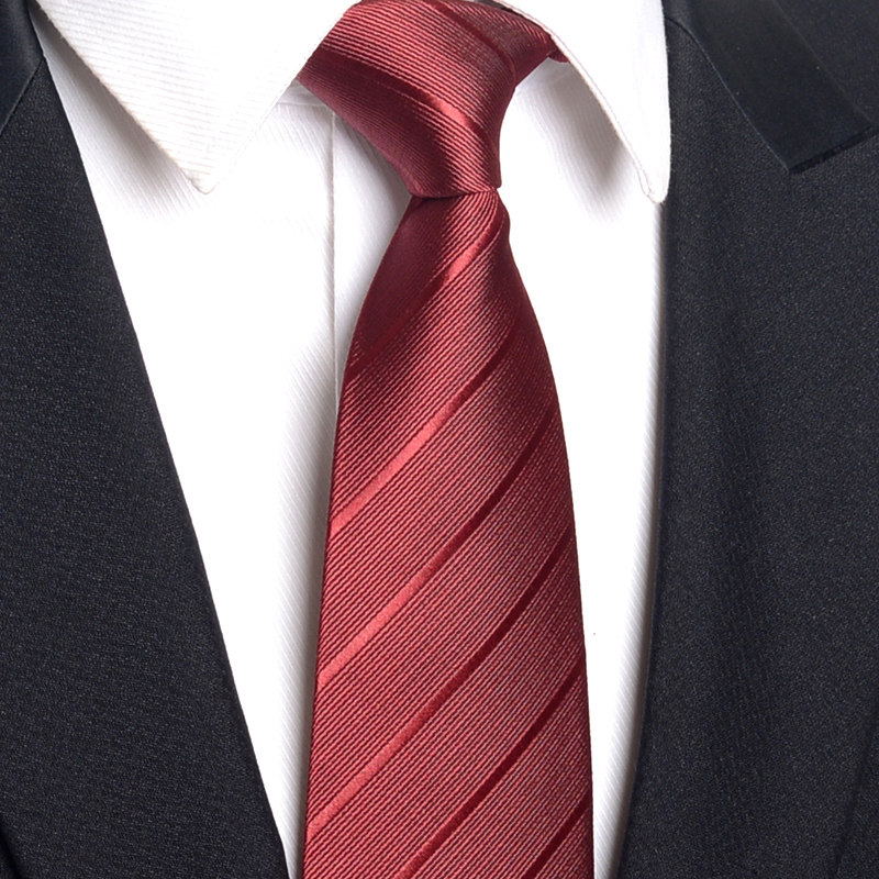 8cm Red Tie for Men, Groom, Wedding, Suit, Formal Wear, Best Man, Zipper Style, No-Knot, Lazy Style, Solid Color, Striped