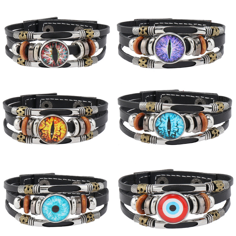 European and American New Style Jewelry, Amazon's Best-Selling Eye Leather Bracelet, Creative Handmade Beaded Devil's Eye Bracelet