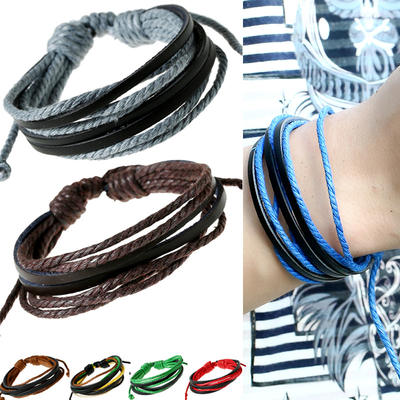 A popular foreign trade accessory, a personalized hand-woven multi-layer cowhide bracelet, simple and versatile, for both male and female students, as well as a bracelet
