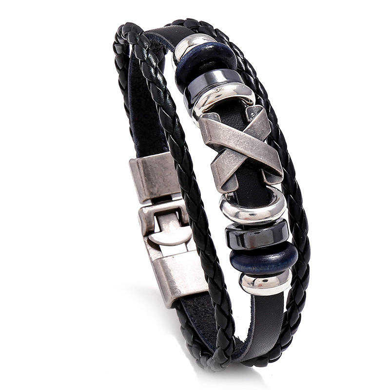 Retro Simple Beaded Leather Bracelet, Versatile and Personalized, X-Studded Men's and Women's Jewelry, Trendy Leather Bracelet Retro Simple Beaded Leather Bracelet, Versatile and Personalized, X-Studded Men's and Women's Jewelry, Trendy Leather Bracelet