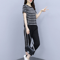 Fat mm summer dress thin two-piece suit loose casual 2021 new large size womens fashion belly cover-up top