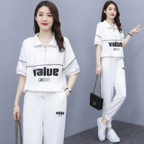 Thin two-piece suit large size womens summer clothes 2021 new loose casual Korean version fat mm belly cover-up top