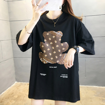 Large size womens t-shirt medium long loose fat mm summer dress thin 2021 new belly cover-up top hidden meat