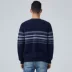 Áo len tuyết tinh khiết cashmere Áo len nam cổ tròn có hàng rào sọc tương phản Kinh doanh thường đan áo len mùa thu mới - Áo len Cashmere