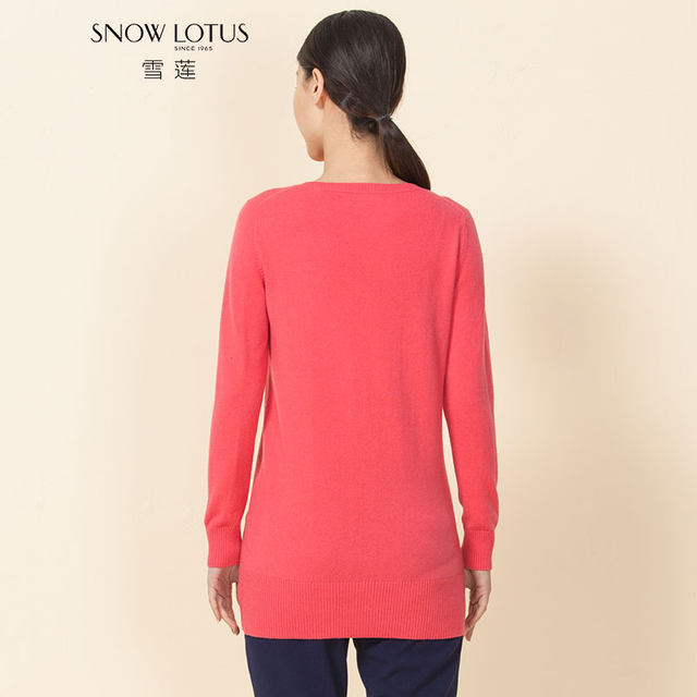 Snow Lotus Cashmere Sweater New Round Neck Pullover Solid Color mid-Length Bottoming Shirt Slim Fit Women