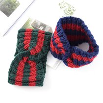 European and American color knitted cross wool hair band ear protection headgear Hand woven headband fashion warm autumn and winter hair accessories