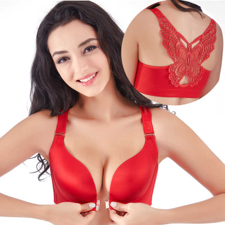 Big size fat mm sexy beauty back bra Ultra-thin no rim front buckle bra No trace gathered adjustment underwear