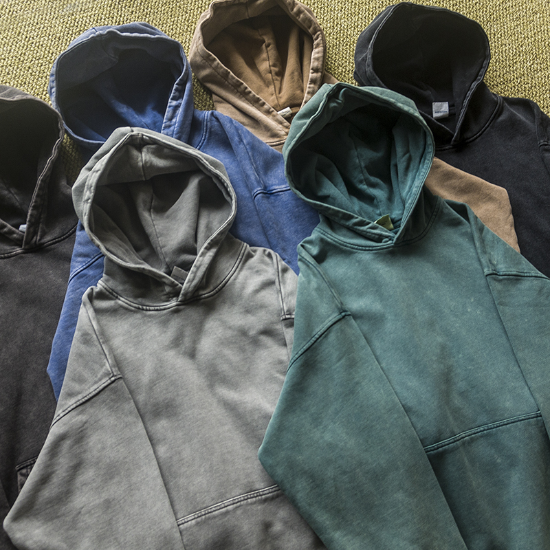 Don'T Hesitate to Buy It: 420g Pure Cotton Batik Distressed Hoodie, Loose Fit, Drop Shoulder, Unisex, Washed Solid Color Sweatshirt