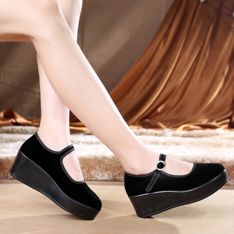 Foto Red Old Beijing Cloth Shoes Women Shoes Single Shoe Po Heel Thick Base Hotel Work Shoes Dance Shoes High Heel Black Cloth Shoes