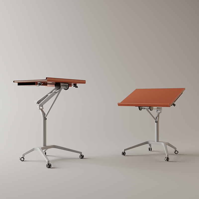 Bauhaus Style Adjustable Computer Desk Saddle Leather Rectangular Desktop Mobile Office Desk Metal Folding Drawing Board Table