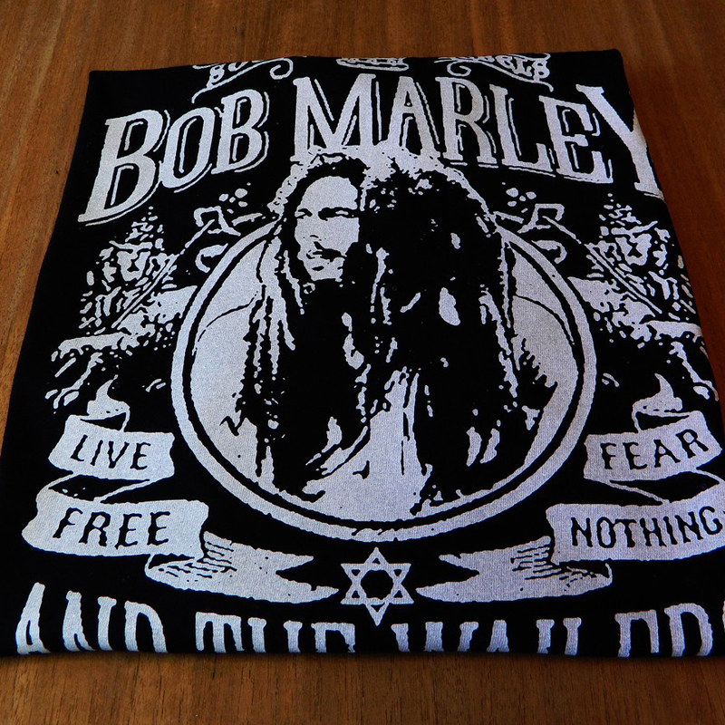 Thunder Ghost Bob Marley Bob Marley Heart Ru Same Style Short Sleeve T-Shirt Black Poster Vest Clothing Large Size