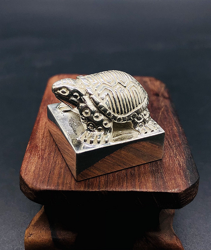 Pure silver tortoise button seal gold stone seal engraving bronze printed bronze printed blank silver printed blank and rhyme