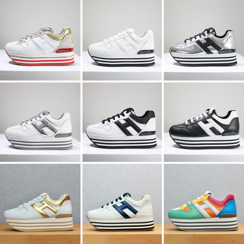 Height-Increasing Magic Tool~ Celebrity Style H Thick-Soled Platform Shoes, Full Genuine Leather, Color-Blocking, Casual, Versatile for All Seasons, White Sneakers for Women