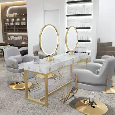 Net celebrity hair salon mirror table hair salon special trendy hair mirror floor-to-ceiling double-sided LED light cabinet integrated ironing and dyeing mirror