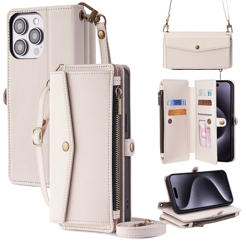 Zipper Side Buckle Multifunctional Card Holder Suitable for iPhone 17 Air/16/15/14/13 Pro Max Crossbody Apple 12/11 Pro/Xr/Xs Max Flip Phone Case 6S Leather Case 7/8 Plus