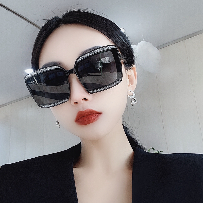Hong Kong G home Korean version of the trendy black polarized sunglasses women's high-end all-match flash diamond square large-frame sunglasses