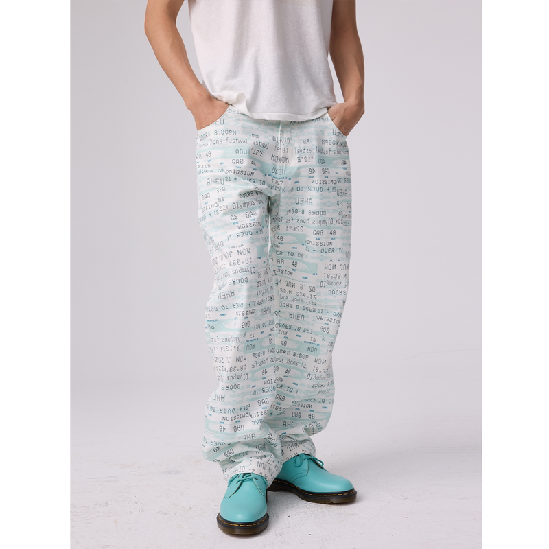 Aheu All-Over Printed Logo White Jeans, All-Cotton Printed Cargo Pants