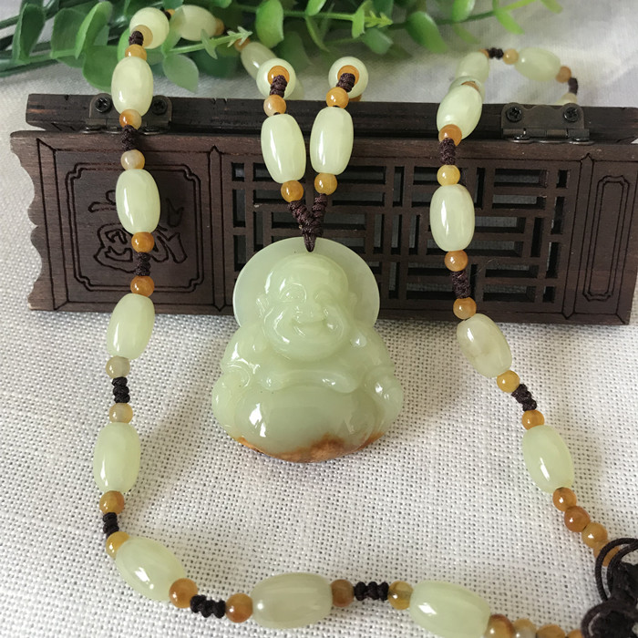 Yellow White River Grinding Jade Buddha Pendant Jade Buddha River Grinding Jade Pendant Pendant Buddha Laoyu Jade Necklace Set River Grinding Buddha U Jade Buddha