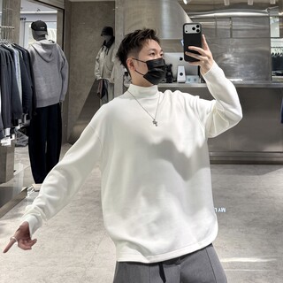 Moderna camisa de terciopelo de invierno con medio cuello alto para hombre, estilo coreano, color sólido, dobladillo curvo, ropa interior holgada, juvenil y cálida