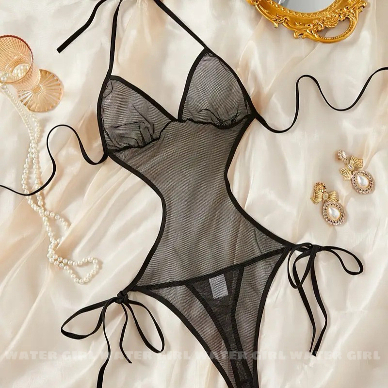 Sexy Lingerie, Sexy Pajamas, Pure Lust Style, Lace Mesh, Ultra-Thin Pure Lust Style Pajamas, Suspenders, Slit Gauze Skirt