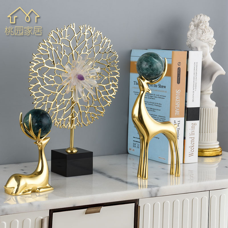 Brass deer dandelion ornaments living room, home wine cabinet, office decorations, housewarming, new home gifts, fortune-making technology