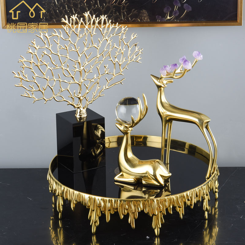 Light luxury fortune tree crystal ball copper deer creative tray storage tray living room porch study partition cabinet dining table decoration