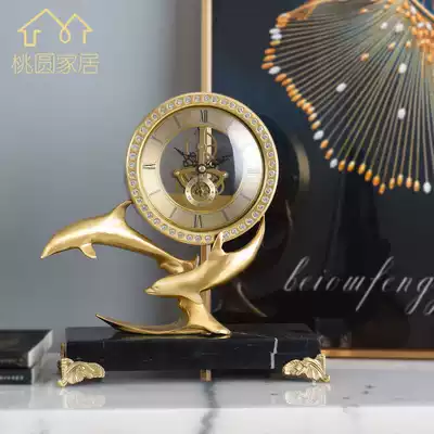 Pure copper clock table European-style table clock American table clock Deer decoration Living room bedroom bed cabinet Home lucky clock